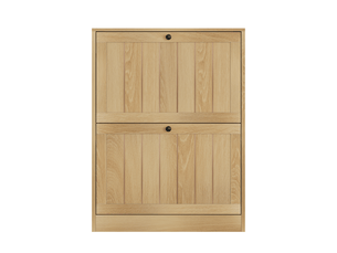 Meuble à chaussures en chêne clair de 60 cm - meuble de rangement pour entrée avec 2 portes abattantes et poignées en métal