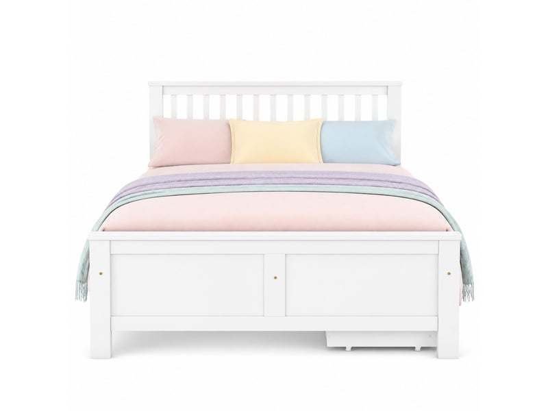  Lit double 140x200 cm avec 2 tiroirs de rangement, pin et mdf, blanc classique  - Conforama A