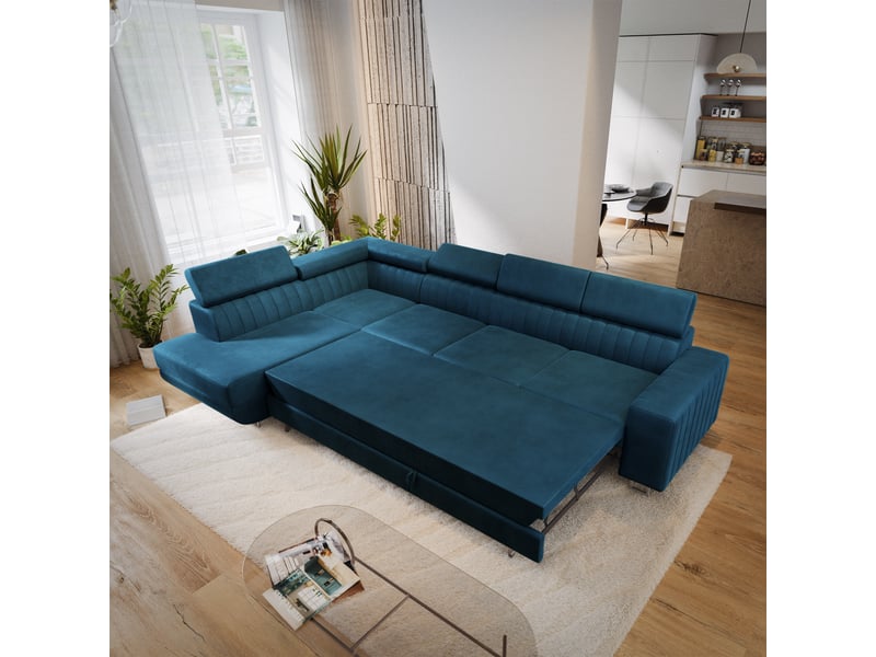  Canapé d'angle hestion, velours bleu  - Conforama D