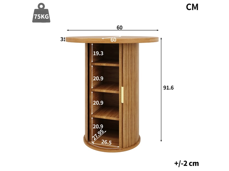  Table de bar ronde avec meuble de rangement à porte coulissante, plateau en mdf pour salon, bois, 60 × 60 × 91,6 cm  - Conforama E