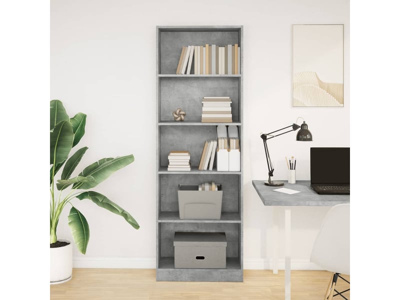  Bibliothèque, meuble de rangement salon gris béton 60x24x176 cm bois d'ingénierie  - Conforama C