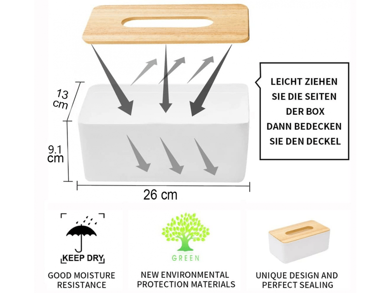 Distributeur de mouchoirs en bois et tissu 26x13x9cm - boîte rectangulaire pratique pour mouchoirs standard - organisation salle de bain  - Conforama B