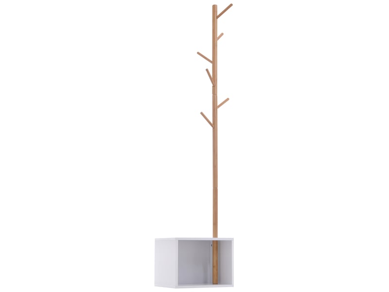 Banc d'entrée avec porte-manteau intégré, porte-manteau sur pied en bambou, banc d'entrée blanc, design, convient également pour une chambre, 40 x 30 x 180 cm, bois blanc - Conforama B