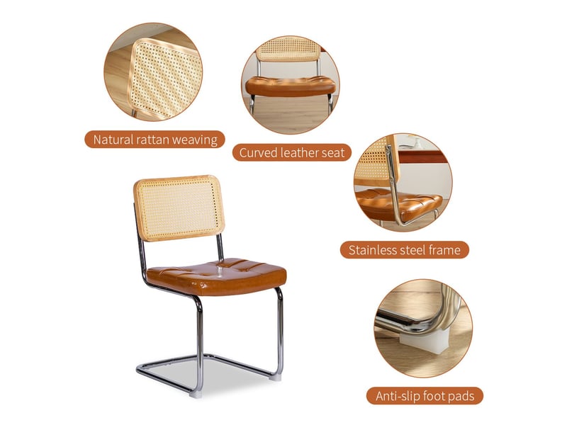  Lot de chaises 2 chaises similicuir pieds chromés style mid-century moderne design breuer assise rembourrée  - Conforama E