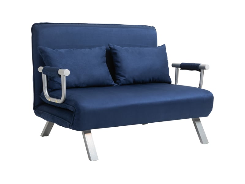  Canapé-lit 2 places 111x80x78 cm, accoudoirs et pieds en métal, dossier réglable 5 positions, revêtement bleu  - Conforama A