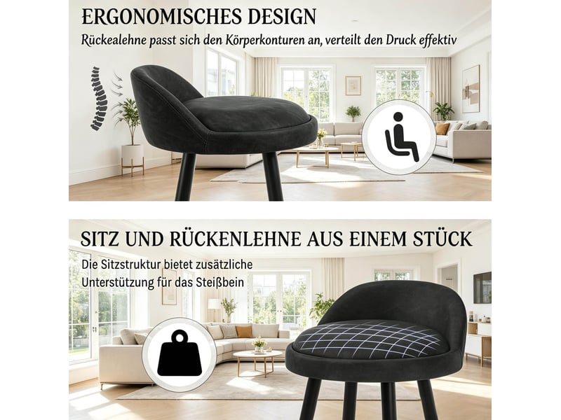  Tabouret de bar avec dossier 36,5 x 40 x 78,5 cm – anthracite – repose-pieds et patins réglables antidérapants  - Conforama D