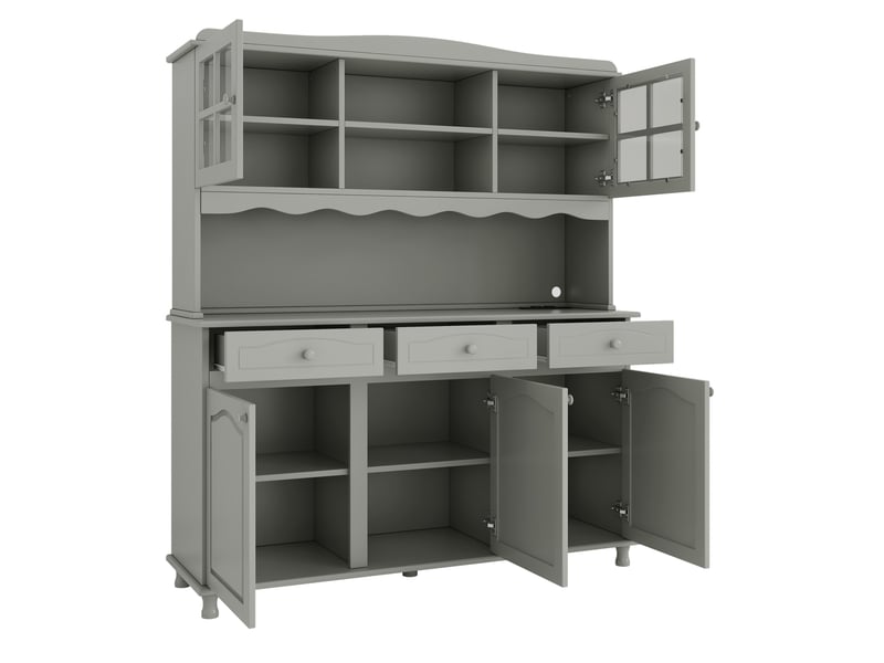  Buffet de cuisine avec 5 portes 3 tiroirs, led, prises et usb, meubles de rangement 135x40x185 cm, gris-vert  - Conforama D