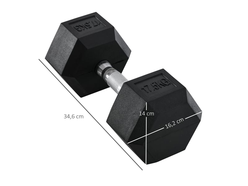  Haltère hexagonal 17,5 kg noir en fonte et caoutchouc, poignée moletée pour entraînement de force ciblé  - Conforama C