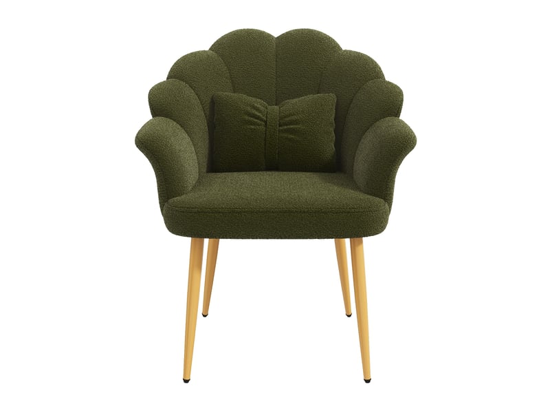 Lot de 4 fauteuils de salle à manger en tissu bouclette vert, 64x65,5x85 cm - Conforama E
