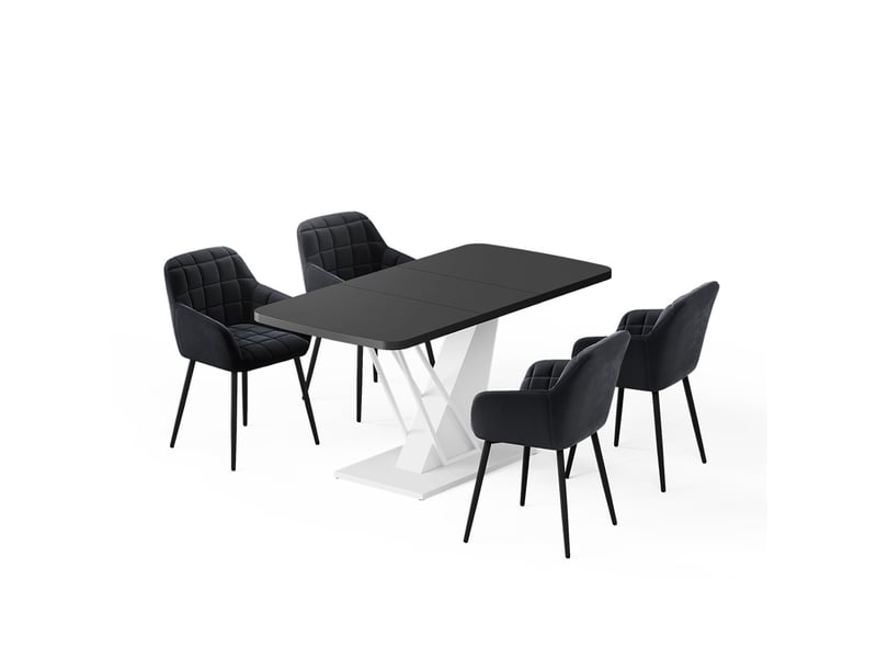  Vicco ensemble de table à manger, noirblanc, 120x80cm avec 4 chaises de salle à manger  - Conforama A