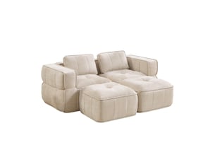 Canapé modulaire 2 places avec deux poufs et assise profonde - lpospi - mousse 32d, polyester beige 198 × 162 × 67 cm