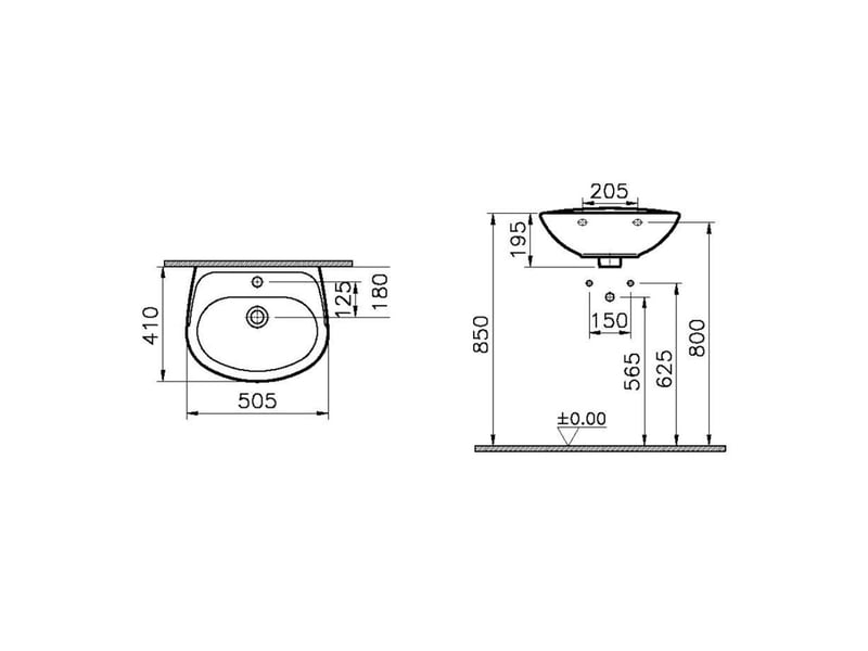  Lave mains mural blanc normus 550x420 mm 1 trou robinet trop-plein 746686 - Conforama B