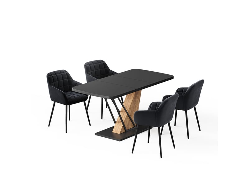  Vicco ensemble de table à manger, noirchêne de force doré, 120x80cm avec 4 chaises de salle à manger  - Conforama A