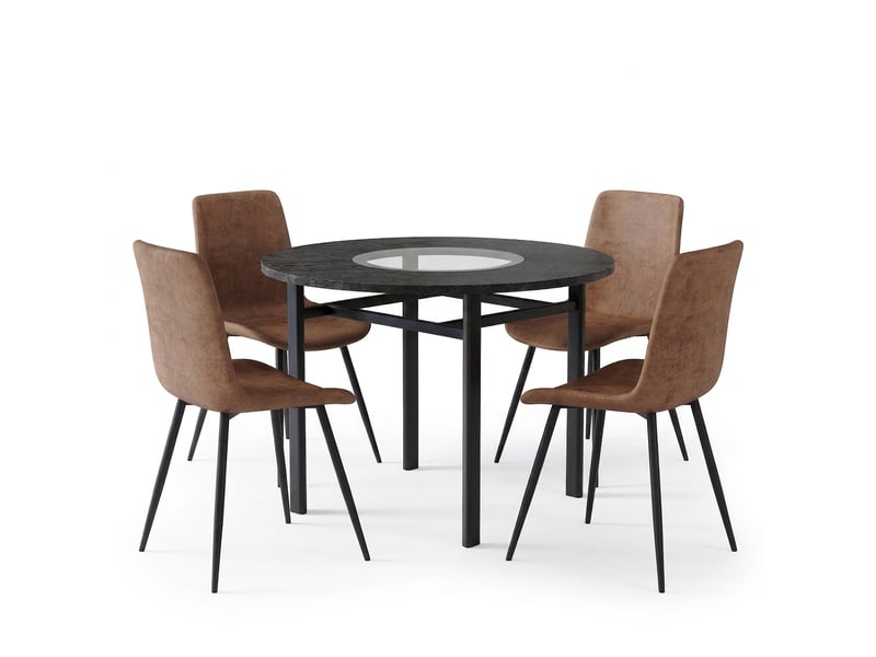  Ensemble table à manger avec 6 chaises blanches en similicuir, table rectangulaire 160 x 90 cm avec étagère intégrée  - Conforama A