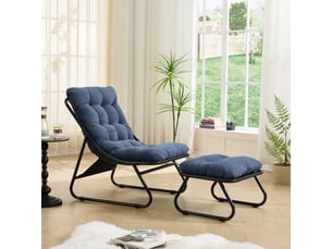 Fauteuil d'extérieur sans accoudoirs avec repose-pieds et coussin bleu marine