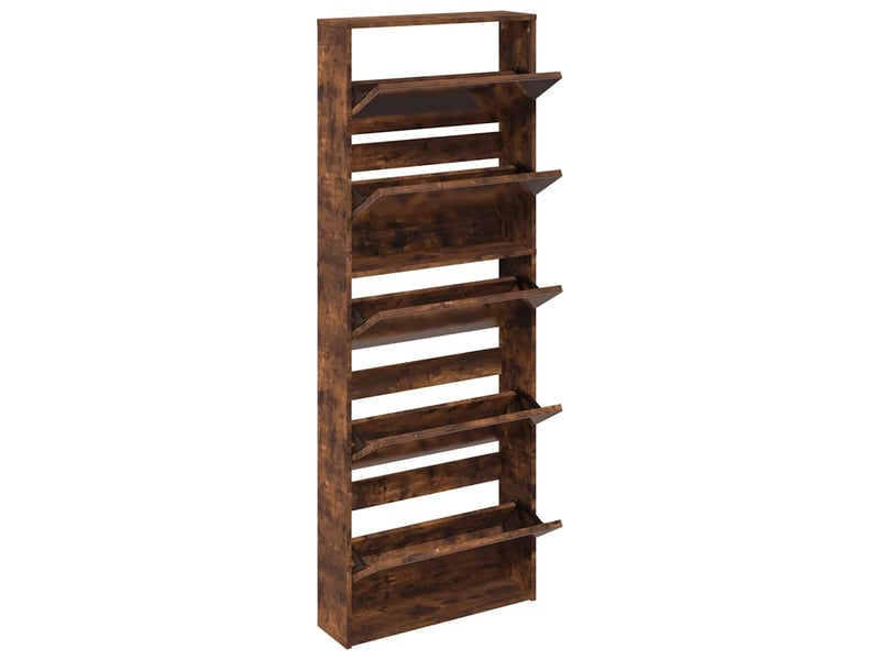  Meuble à chaussure, armoire à chaussures miroir 5 niveaux chêne fumé 63x17x169,5 cm  - Conforama C