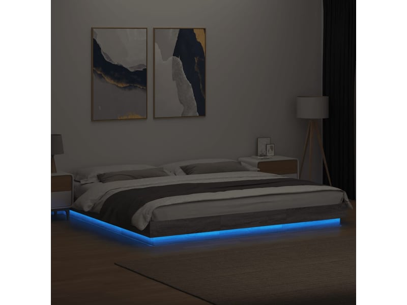 Lit double- lit adulte -  cadre de lit et lumières led sans matelas sonoma gris 180x200cm  - Conforama C