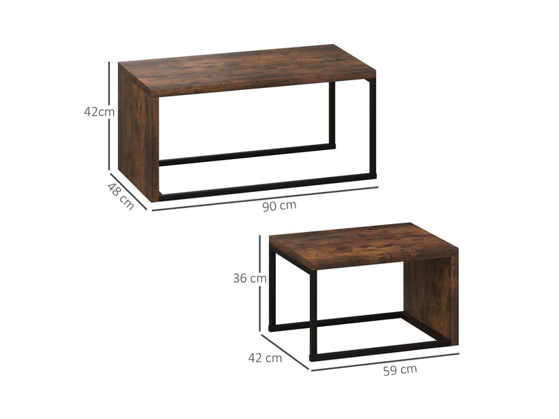  Tables basses gigognes avec 2 plateaux, structure métallique, forme compacte, pour salon, bois rustique et noir  - Conforama D
