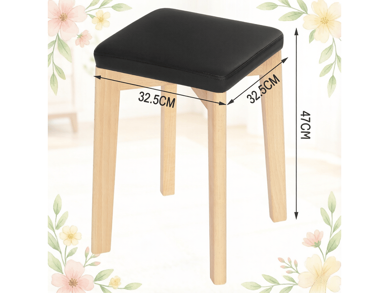  Lot de 2 tabourets de salle à manger empilables 32,5x32,5x47 cm noir et bois, assise compacte sans dossier  - Conforama C