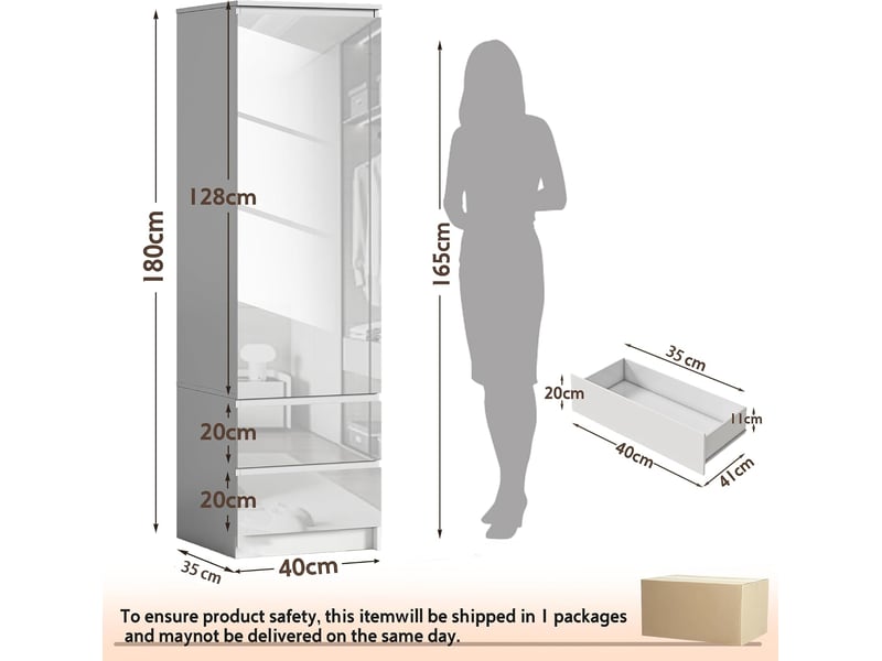  Armoire - wumagin - bois massif- avec 2 tiroirs, 4 compartiments - porte simple - 33x40x180cm - pour chambre, salon, entrée - blanc  - Conforama D