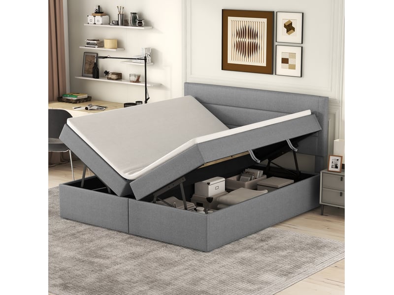  Lit coffre 2 places 140x200 cm avec rangement coloris gris  - Conforama D
