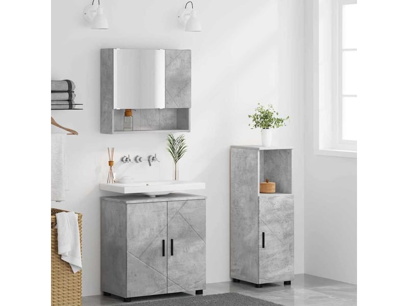  Ensemble de mobilier de salle de bain 3 pc gris béton cf64378  - Conforama D