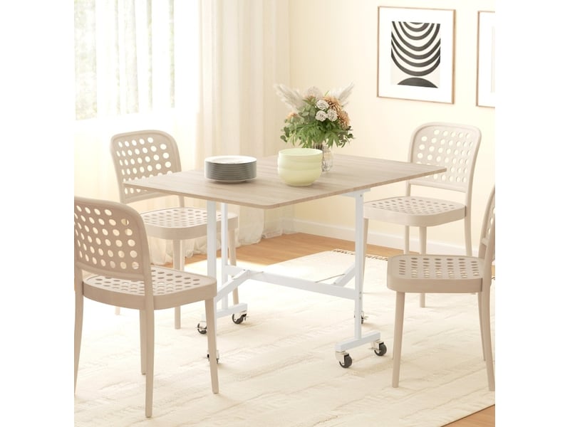 Table de salle à manger pliante 120x80 cm – chêne clair – extensible, 6 places, 6 roulettes et freins - Conforama B