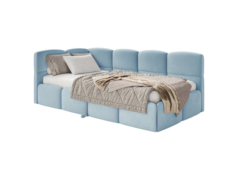 Selsey cloudy - lit rembourré - 170x185 cm - velours bleu clair - côté gauche Cloudy - Conforama A