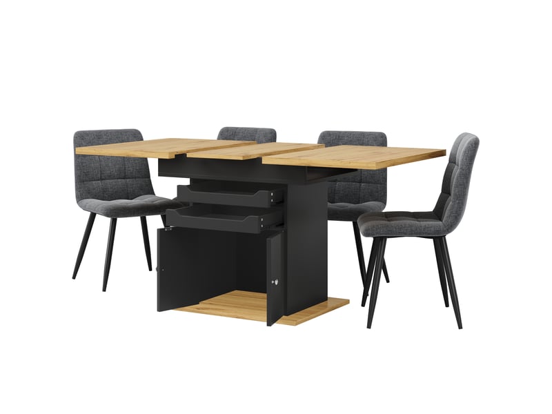  Table à manger extensible,110-140x80x76 cm,avec rangement,mdf,noir  - Conforama D