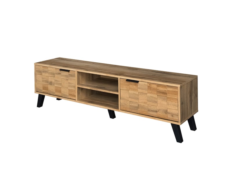 Meuble tv 161 cm - 2 portes et étagères - meuble de rangement - panneaux de particules - naturel