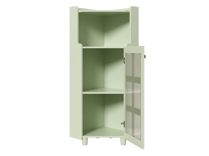  Armoire d'angle 63,5x45x124 cm, gain de place, éclairage led, pour salon, bibliothèque, salle de bains, mdf vert  - Conforama A