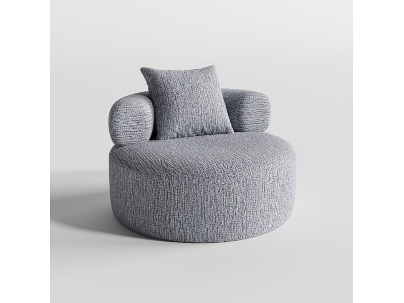 Fauteuil relax rond 100x100x65 cm en chenille gris avec coussin - Conforama R