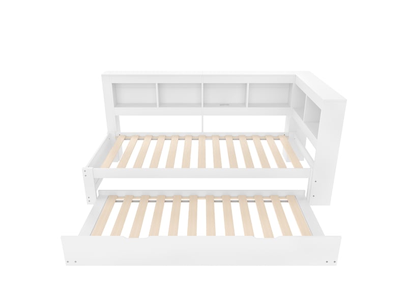  Lit banquette avec lit gigogne, prise et 2 usb, blanc, 90x200 cm, sans matelas  - Conforama A