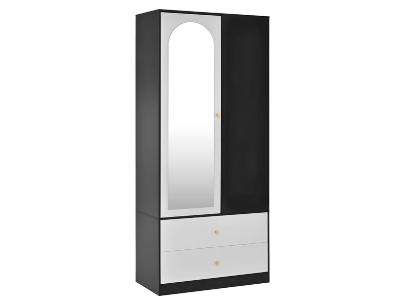  Armoire penderie avec miroir 1 porte 2 tiroirs étagères blanc et noir N657P36876162S - Conforama B