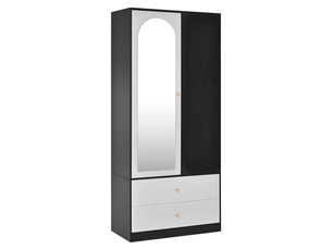 Armoire penderie avec miroir 1 porte 2 tiroirs étagères blanc et noir