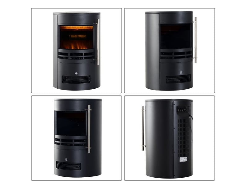  Cheminée électrique led 41 x 41 x 64,5 cm noire en métal et verre trempé, effet flamme et chauffage 9002000w  - Conforama A