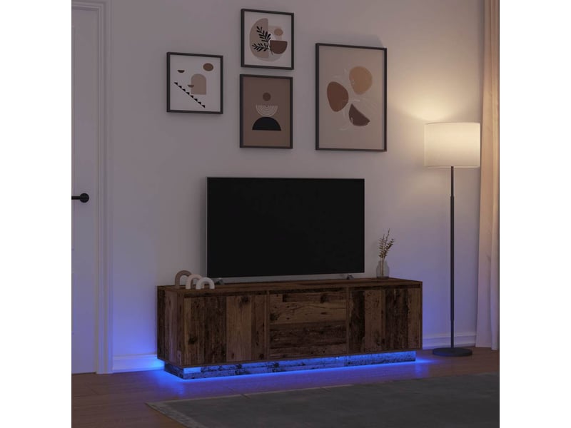 Meuble tv - banc tv - meuble de rangement avec éclairage led vieux bois 160,5x41x50 cm - Conforama B
