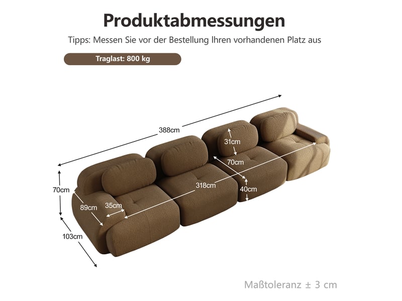  Canapé d'angle modulable 4 places sans montage avec assise 32d et dossier ergonomique, en velours côtelé marron  - Conforama E