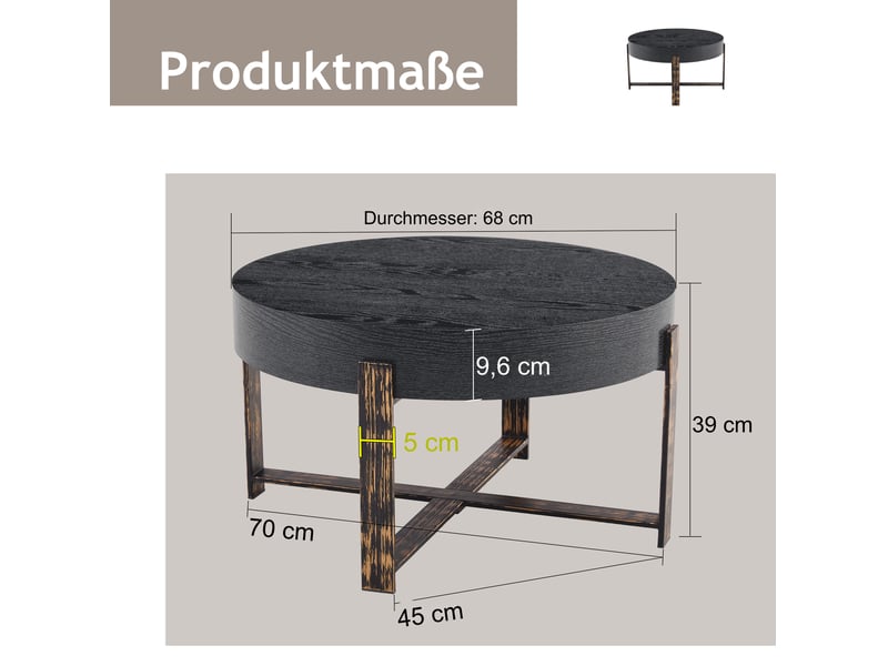  Table d'appoint ronde noire ø 68 cm en mdf et métal, piètement croisé stable  - Conforama C