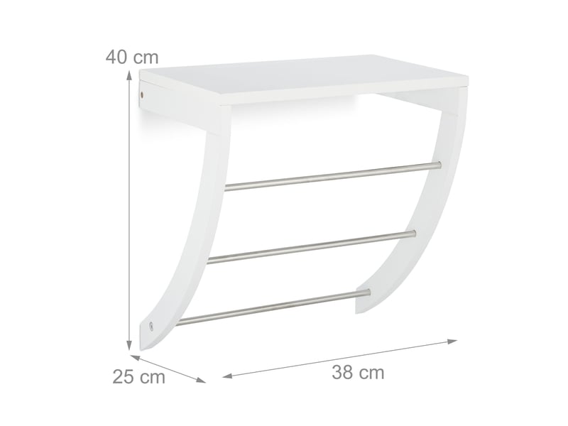  Porte-serviettes mural rangement salle de bain 3 barres design épuré 60 x 20 x 10 cm en mdf blanc 13_0008138  - Conforama B