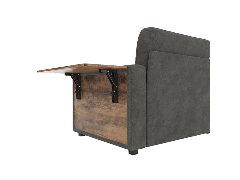  Canapé 2 places en chenille 178 x 71 cm – gris foncé – 2 tiroirs, tables réglables et porte-gobelets intégrés  - Conforama E