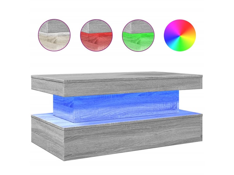  Table basse | table d'appoint salon avec lumières led gris sonoma 90x50x40 cm shl7598  - Conforama A