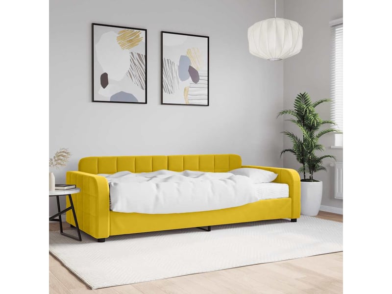  Lit adulte, lit simple, lit de jour avec matelas jaune 90x200cm velours cf18683  - Conforama B