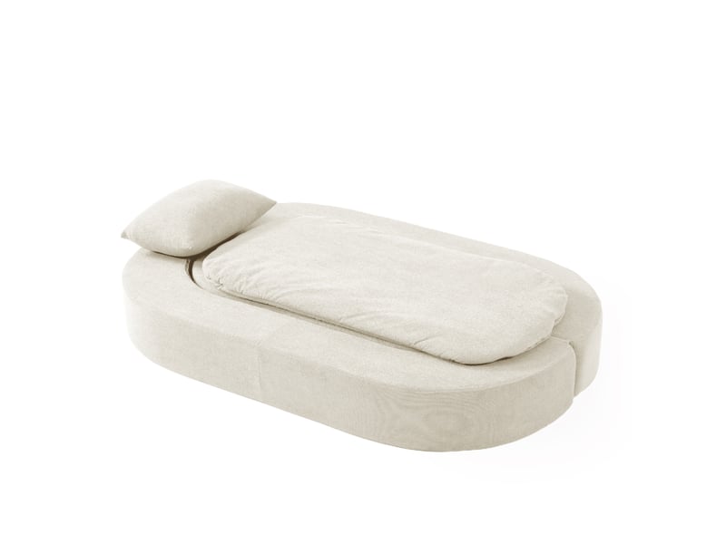Canapé-lit pliable 2-en-1 avec 2 oreillers, mousse haute densité, blanc cassé - Conforama D
