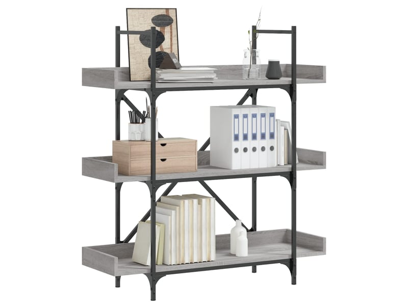  Bibliothèque à 3 niveaux, armoire à livres sonoma gris 100x33x108,5 cm  - Conforama B