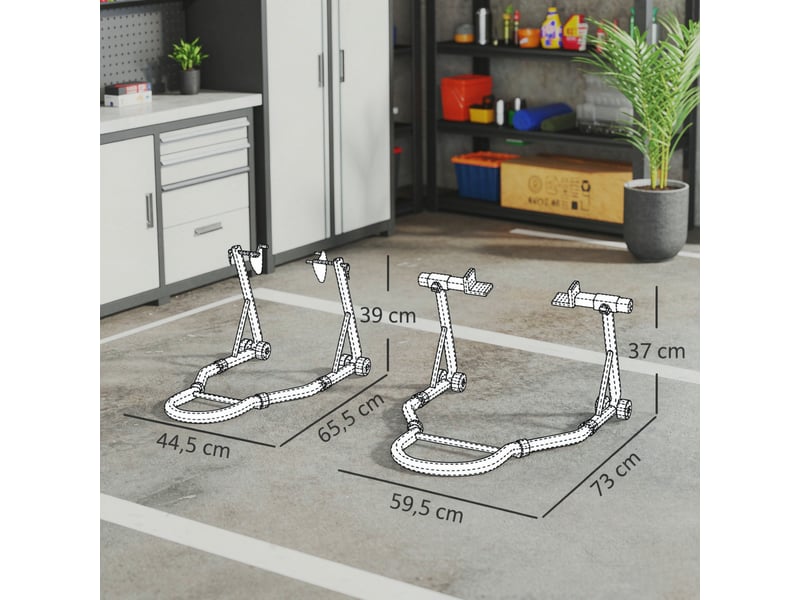  Support d’atelier réglable en acier noir pour moto et vélo, charge 390 kg, fourches u+l  - Conforama C
