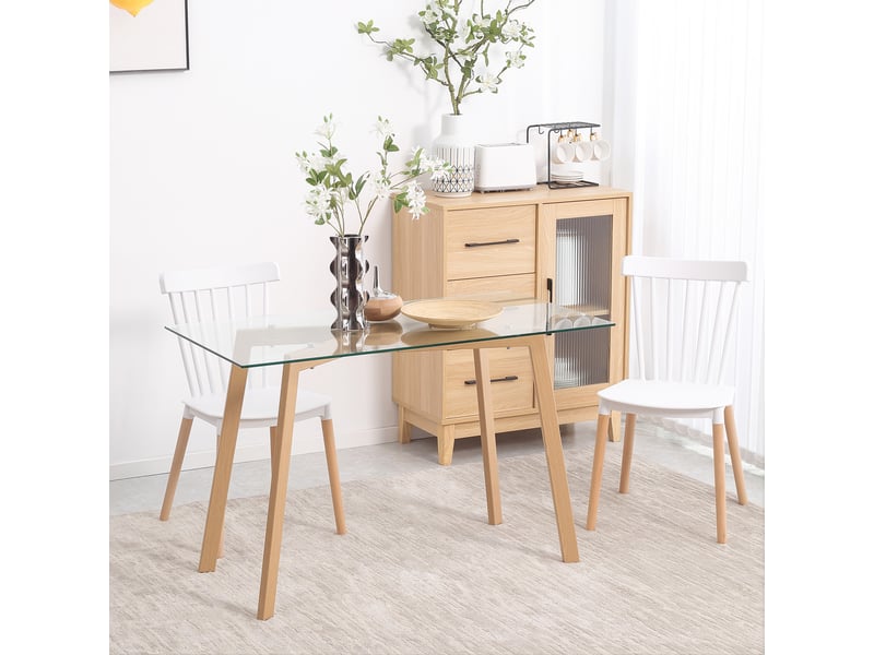  Table à manger rectangulaire pour 4 personnes max en acier avec plateau en verre trempé 120x60x76 cm  - Conforama B