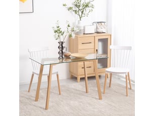 Table à manger rectangulaire pour 4 personnes max en acier avec plateau en verre trempé 120x60x76 cm