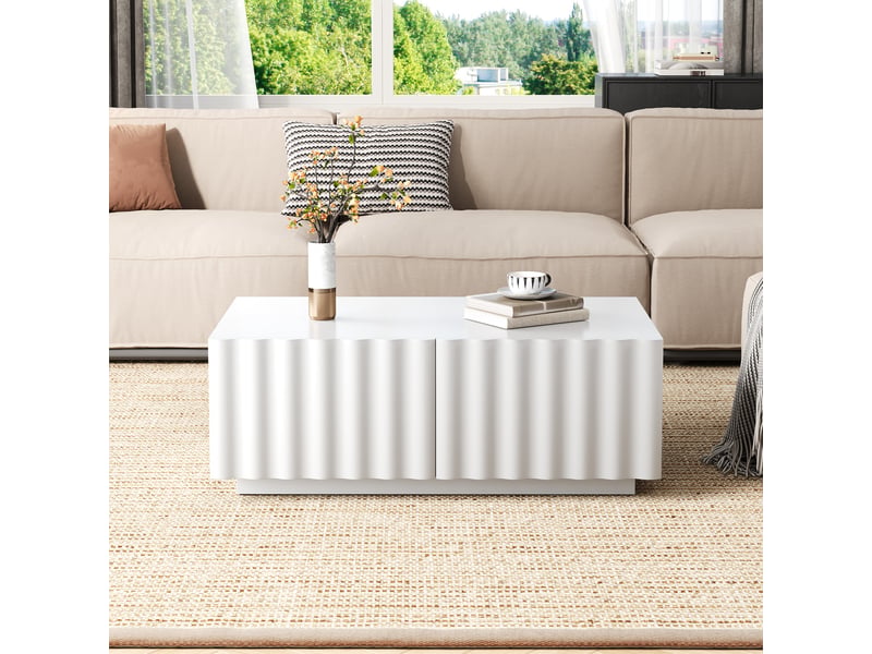  Table basse blanche avec 2 tiroirs, table basse moderne minimaliste 100 x 50 x 40 cm  - Conforama R