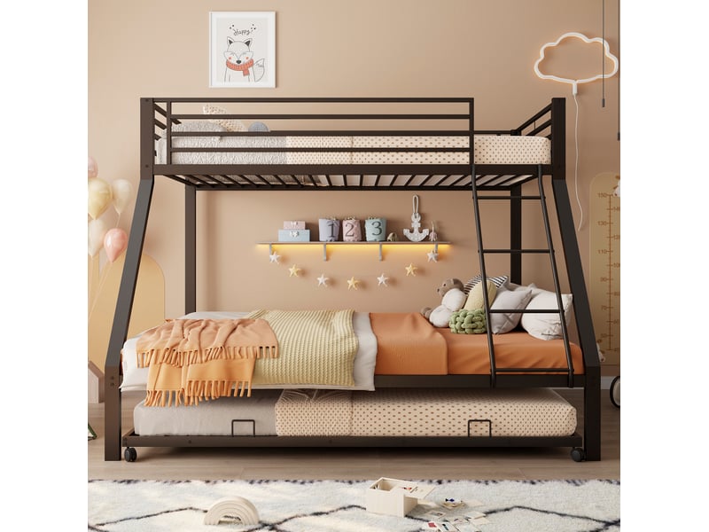 Lit superposé métal noir 90x200 et 140x200 cm avec lit gigogne 90x190 cm - Conforama D